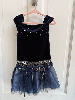 Biscotti Girls 4 Navy Velvet Sequin Tulle Dance Short Sleeve Costume Dress
